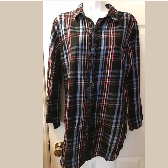Vintage BETSEY JOHNSON Intimates Plaid Flannel Pajama Shirt Sleep Dress Black - Picture 7 of 7